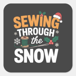 Sewing Through the Snow Funny Christmas Quilt Square Sticker