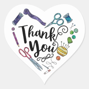 Sewing Tools Heart Thank You Stickers by RocketCityMQG at Zazzle