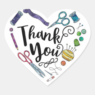 Sewing Tools Heart Thank You Stickers