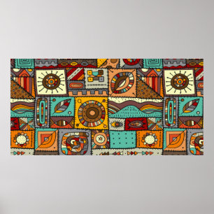 Sewn pieces of fabric in a patchwork style. Ethnic Poster
