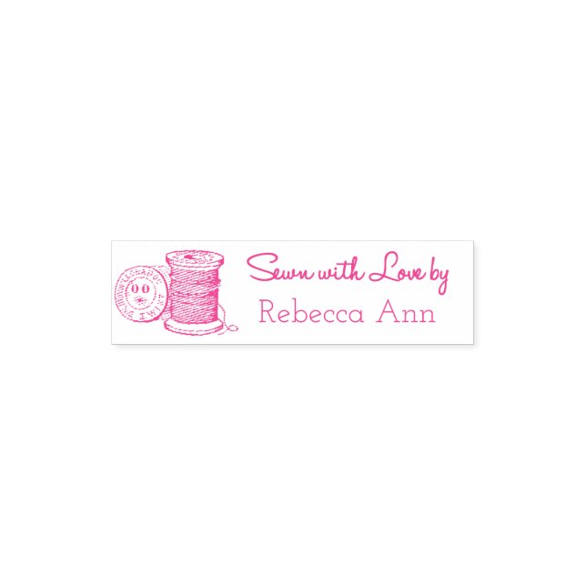 "Sewn with Love by" Customizable Self-Inking Stamp (Design)
