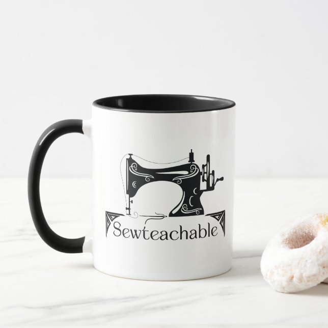 Sewteachable Vintage Sewing Machine Mug (With Donut)