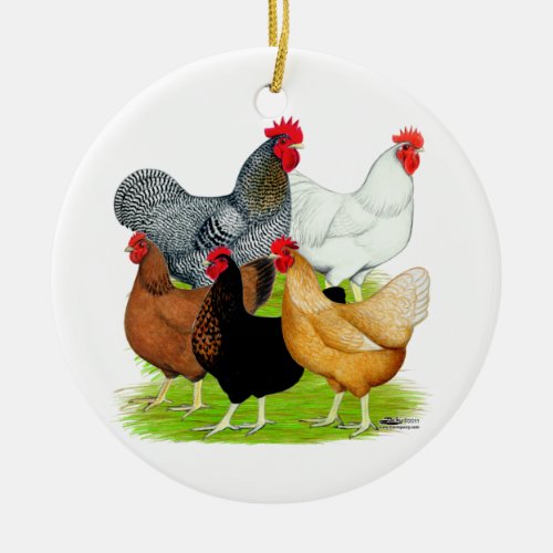 Sex_linked Chickens Quintet Ceramic Ornament