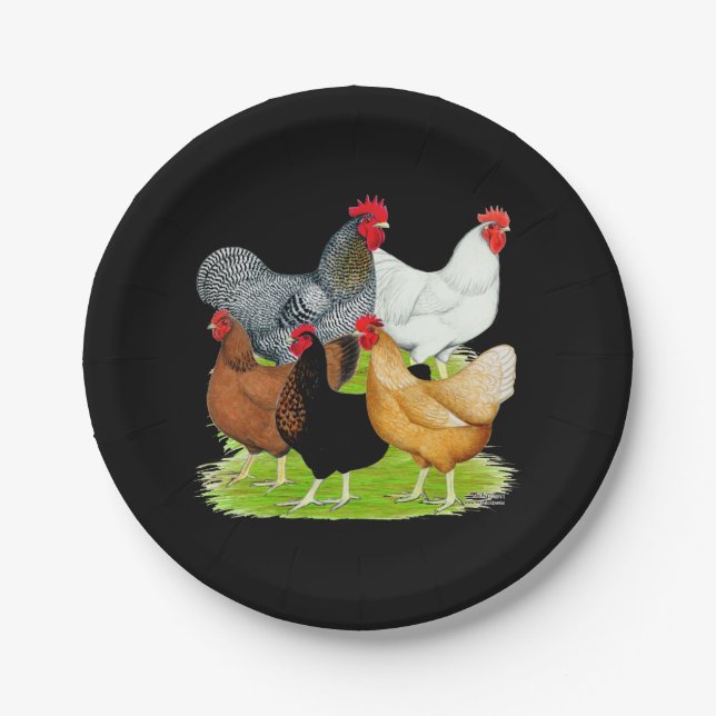 Sex-linked Chickens Quintet Paper Plates (Front)