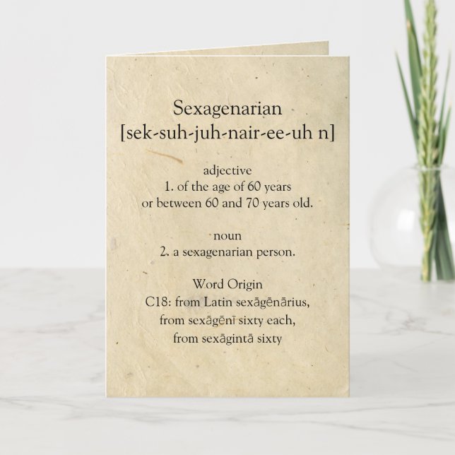 Sexagenarian Dictionary Meaning Happy 60th Card (Front)