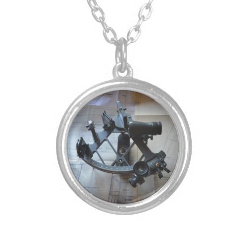 Sextant For Celestial Navigation Silver Plated Necklace