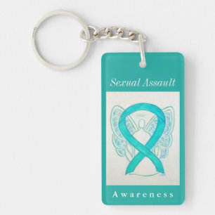 Sexual Assault Awareness Ribbon Angel Keychain