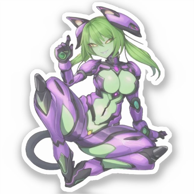 Sexy alien android catgirl sticker (Front)
