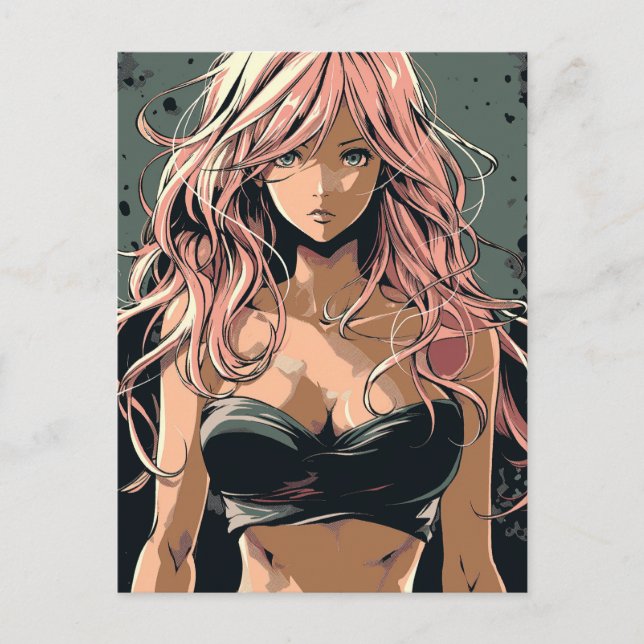 Sexy Anime Girl in Black Bikini  Postcard (Front)