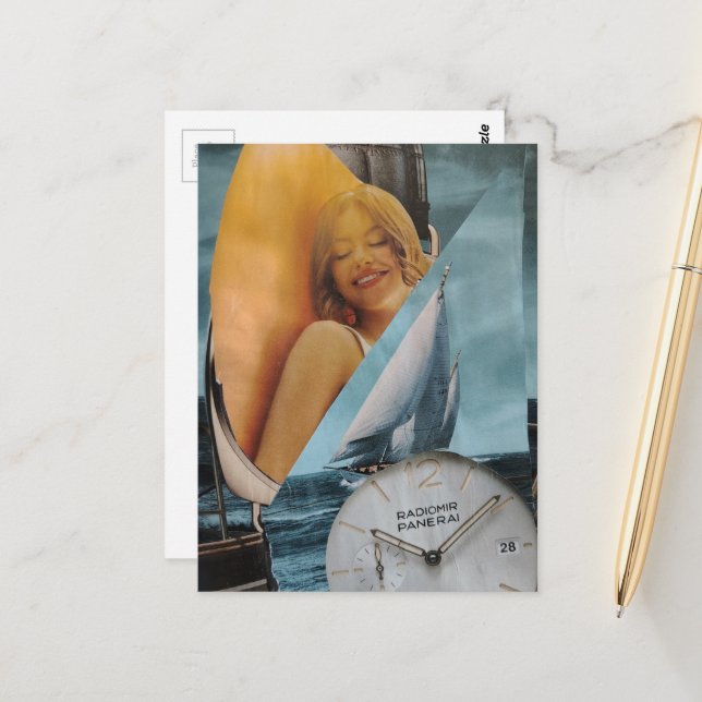 Sexy Beach Time Woman Collage  Postcard (Front/Back In Situ)