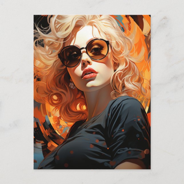 Sexy Beautiful Blond Woman in Black Sunglasses Postcard (Front)