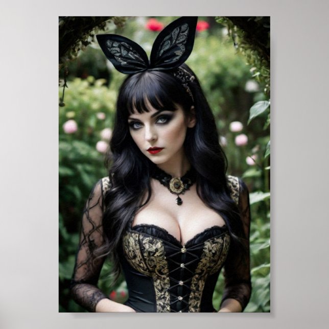 Sexy Beautiful Woman in Black Dress and Bow Poster (Front)
