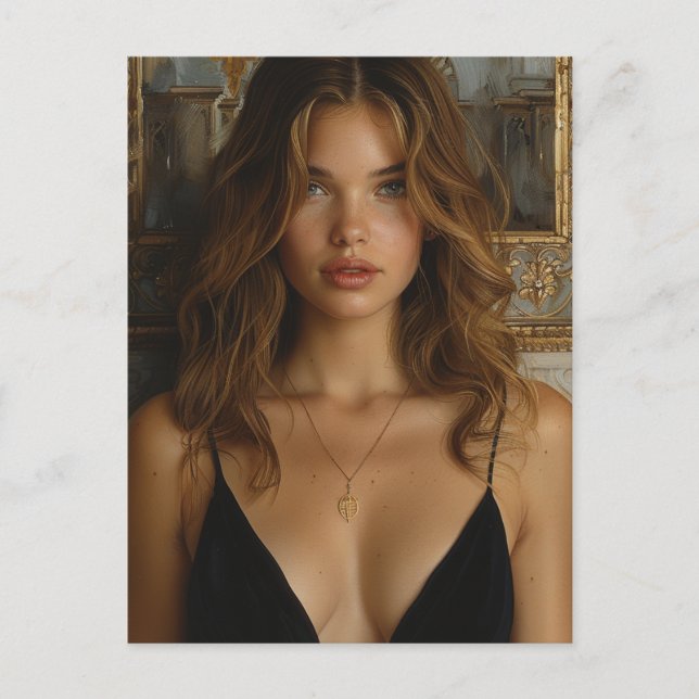 Sexy Beautiful Woman in Black Dress Postcard (Front)