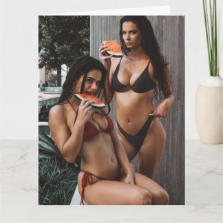 SEXY BIKINI GIRL BIRTHDAY WATERMELON GREETING CARD