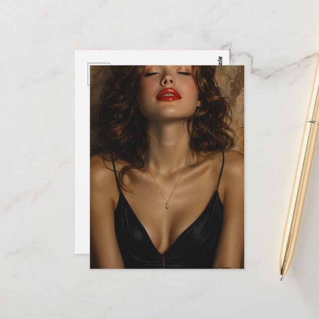 Sexy Black Dress Woman Postcard (Front/Back In Situ)