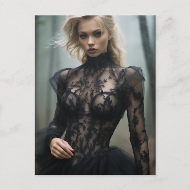 Sexy Black Lace Dress Blond Woman Postcard (Front)