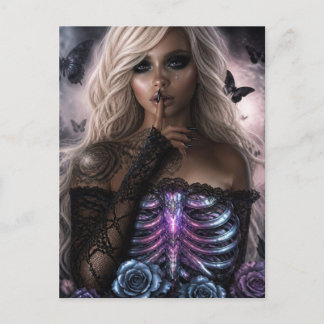 Sexy Black Lingerie Bones Butterflies Gothic Lady Postcard