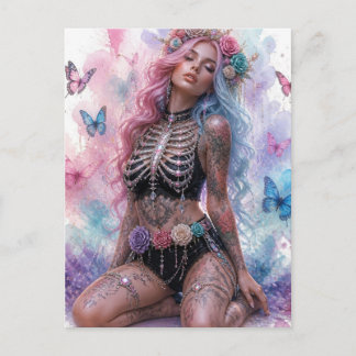 Sexy Black Lingerie With Bones Gothic Lady Postcard