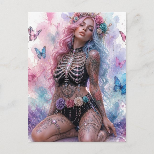 Sexy Black Lingerie With Bones Gothic Lady Postcard (Front)