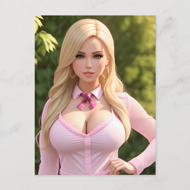 Sexy Blond in Pink Postcard (Front)