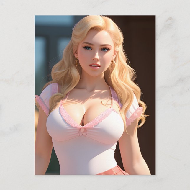 Sexy Blond in Pink Postcard (Front)