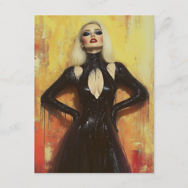 Sexy Blond Woman Black Dress Retro Postcard (Front)