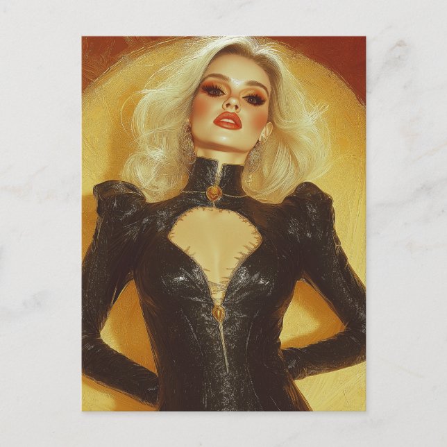 Sexy Blond Woman Black Dress Retro Postcard (Front)