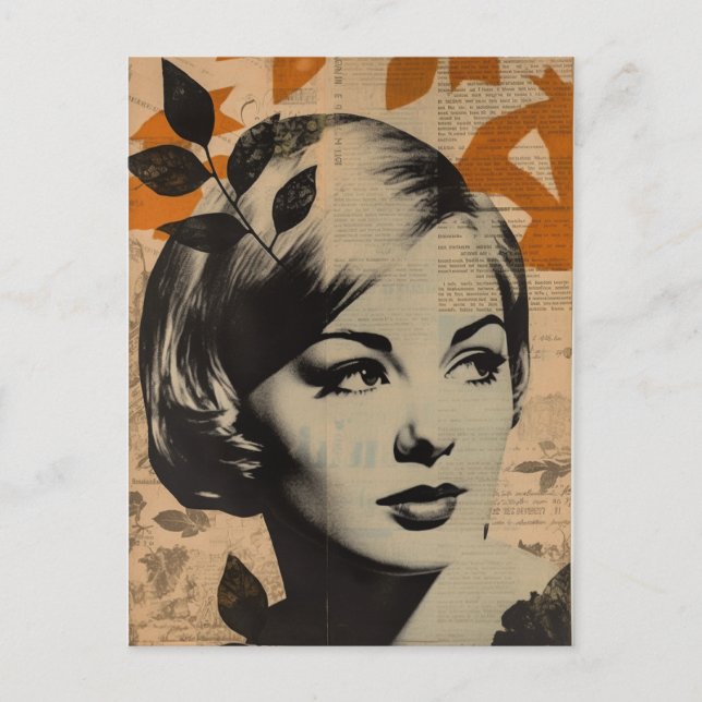 Sexy Blond Woman Leaf Collage Postcard (Front)