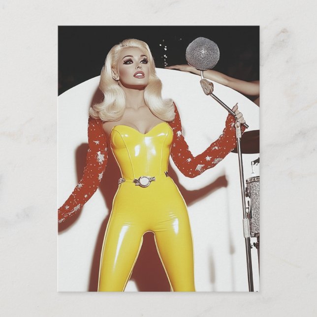 Sexy Blond Woman Retro Rock Star Postcard (Front)
