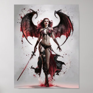 Sexy Bloody Vampire Warrior Standing Majestically Poster