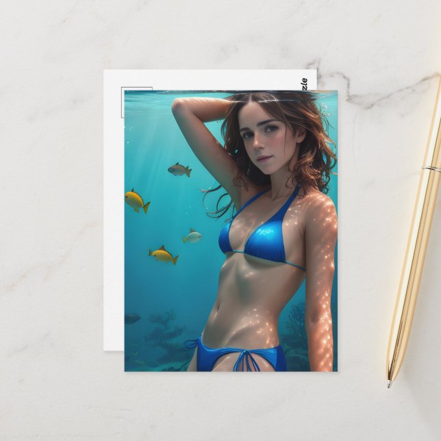 Sexy Blue Bikini Postcard (Front/Back In Situ)