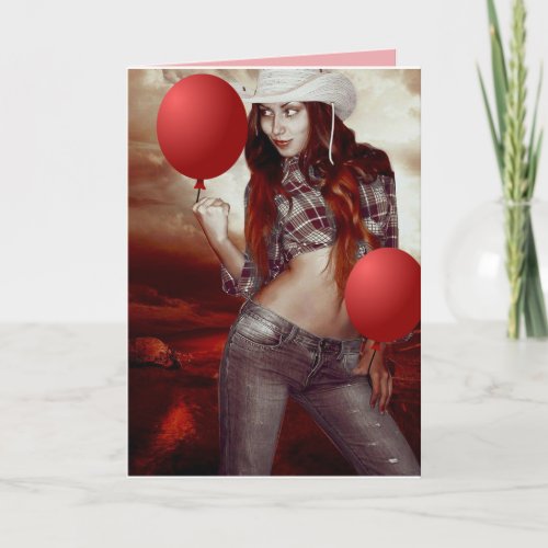 SEXY COWGIRL BIRTHDAY Greeting Card FOR HIM