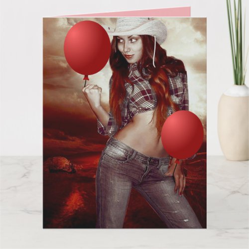 SEXY COWGIRL BLUE JEANS BIRTHDAY GREETING CARDS
