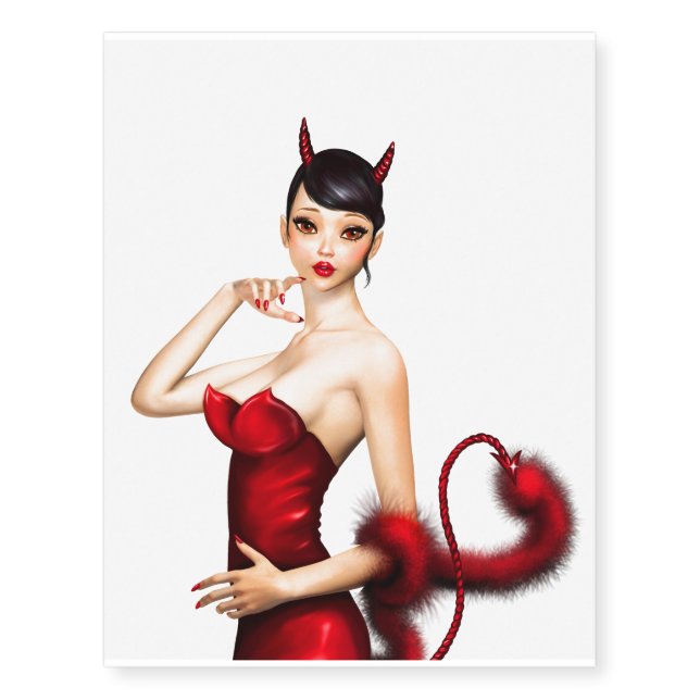 Sexy Devil girl with Big Eyes Temporary Tattoos (Front)