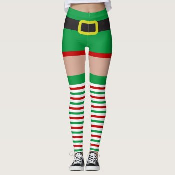 Sexy Elf Red Green Striped Stockings Novelty Fun Leggings by Ricaso_Occasions at Zazzle