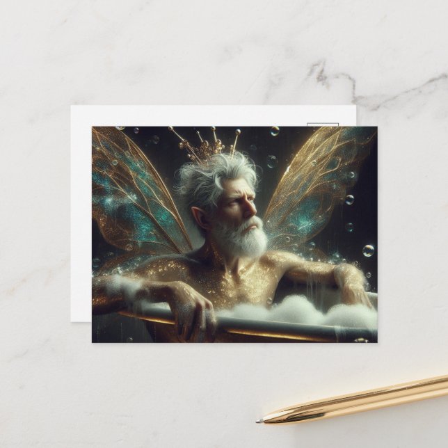 Sexy Fairy elder man with Grey Hair in the bathtub Postcard (Front/Back In Situ)