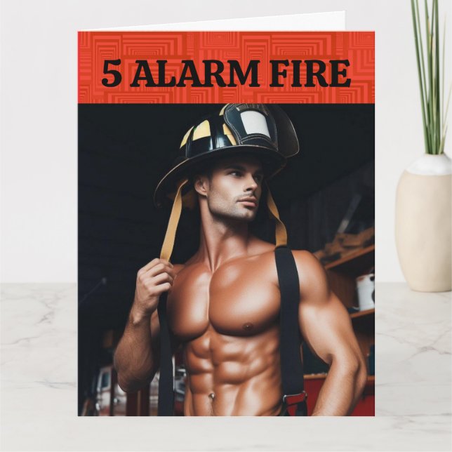 SEXY FIREFIGHTER BIRTHDAY HUNK GREETING CARD (Front)