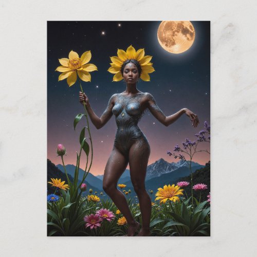 Sexy Flower Fairy on a Full Moon Night Postcard