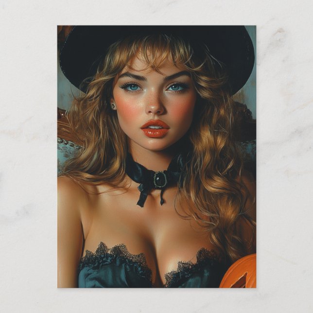 Sexy Gorgeous Halloween Witch Postcard (Front)