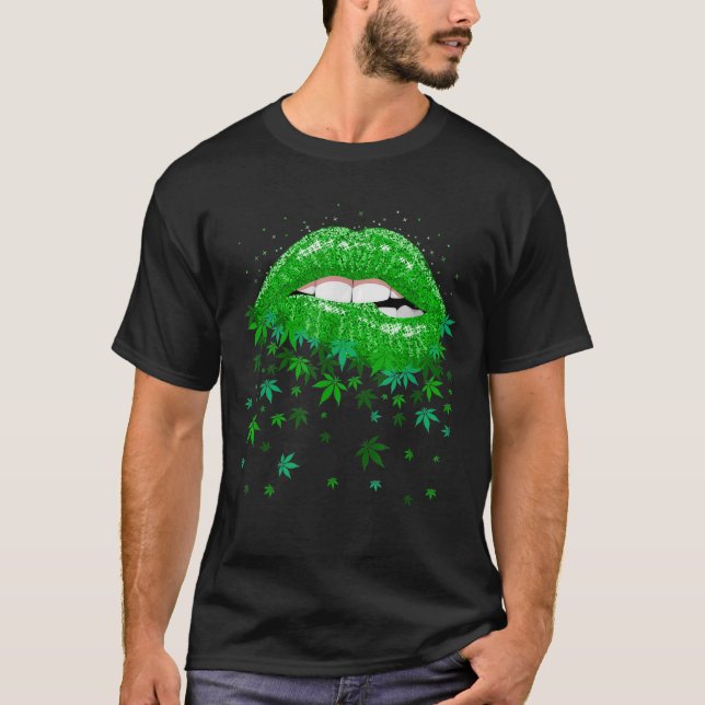 Sexy Green Weed Lips T-Shirt (Front)