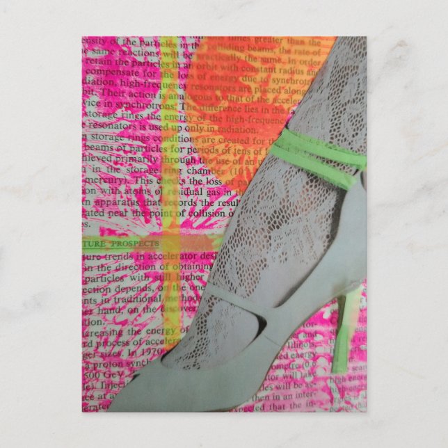 Sexy Leg in Lace and Heels Mixed Media Collage  Postcard (Front)