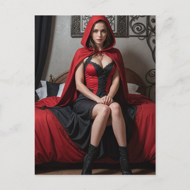 Sexy Lingerie Black and Red Riding Hood Woman Postcard (Front)