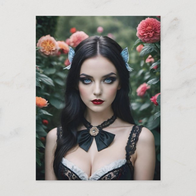 Sexy Lingerie Blue Eyes and Flowers Postcard (Front)
