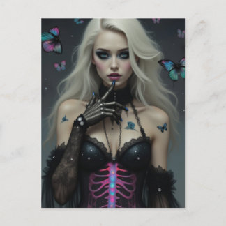 Sexy Lingerie Bones Butterflies Gothic Blond Lady Postcard