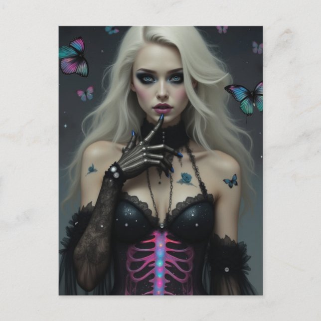 Sexy Lingerie Bones Butterflies Gothic Blond Lady Postcard (Front)