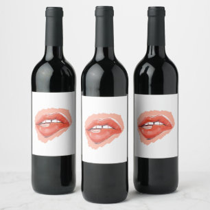 Sexy Lip Biting Teaser Wine Label – Modern Wooden 