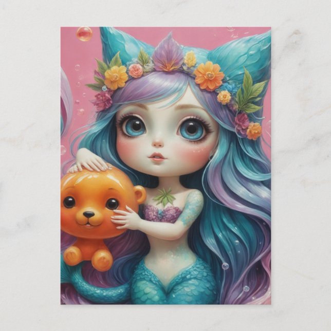 Sexy Mermaid and Bear Postcard (Front)