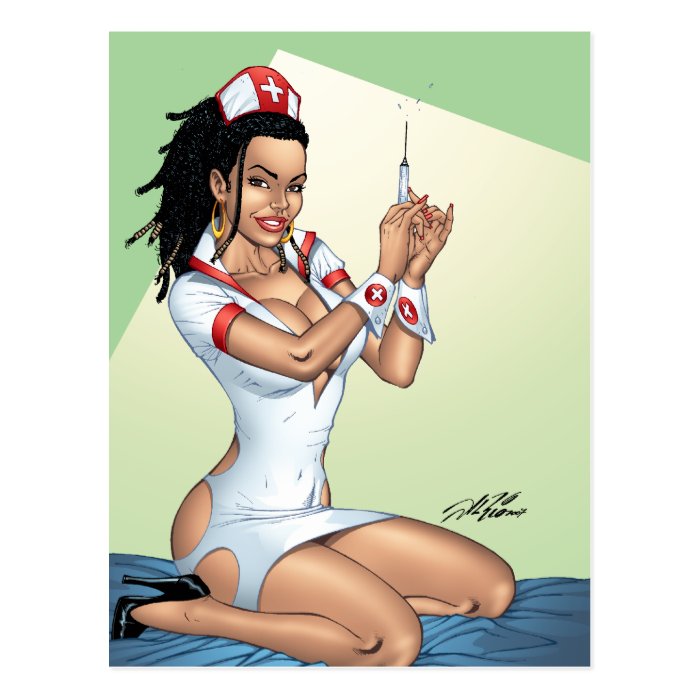 Sexy Nurse with Dreadlocks Giving You A Shot Postcard