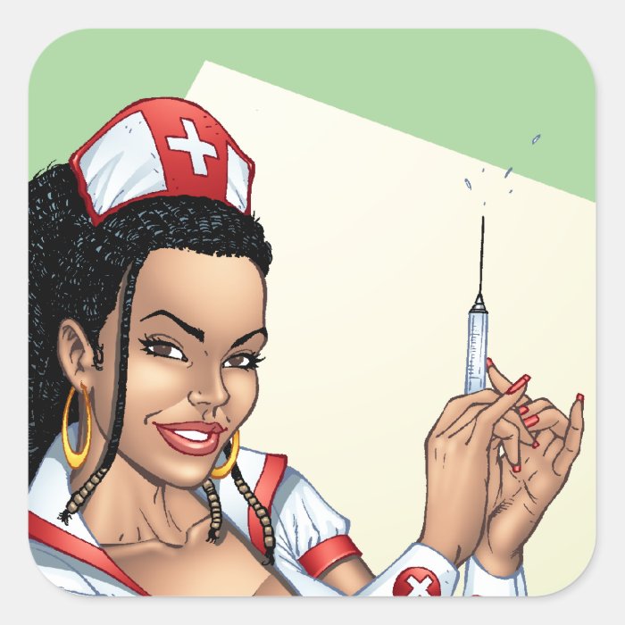 Sexy Nurse with Dreadlocks Giving You A Shot Square Stickers