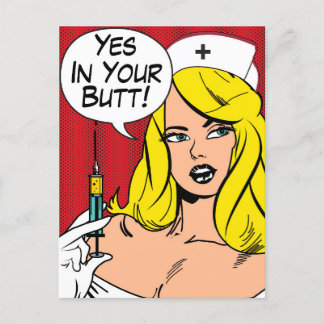 Sexy Nurse with Needle, Yes in Your Butt Postcard
